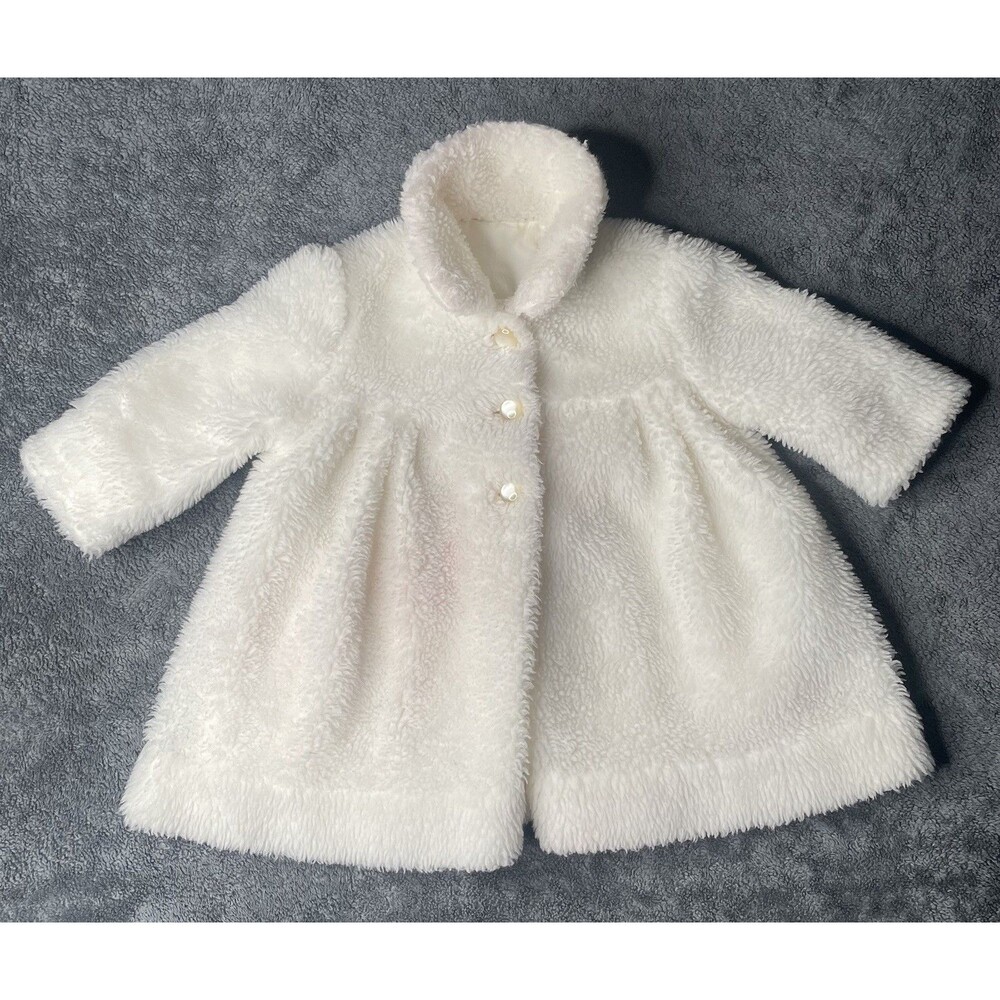 VTG 80s Millicents San Francisco White Faux Fur Girl Swing Coat Jacket 2T